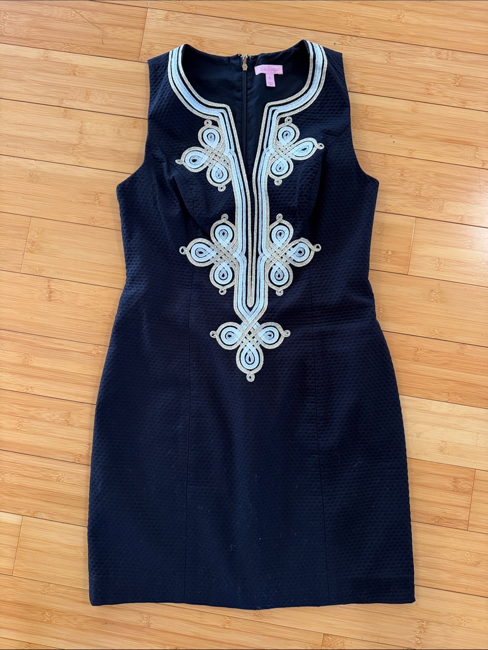 Lilly Pulitzer Black Sleeveless Shift with Silver and Gold Embroidery